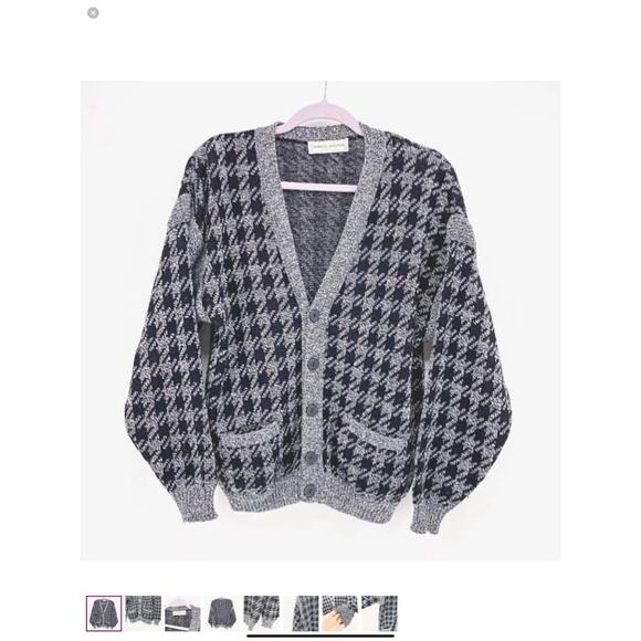 Men's Gabriel D'Authie Blue and White Houndstooth Cardigan Sweater Size 3 - Picture 1 of 9
